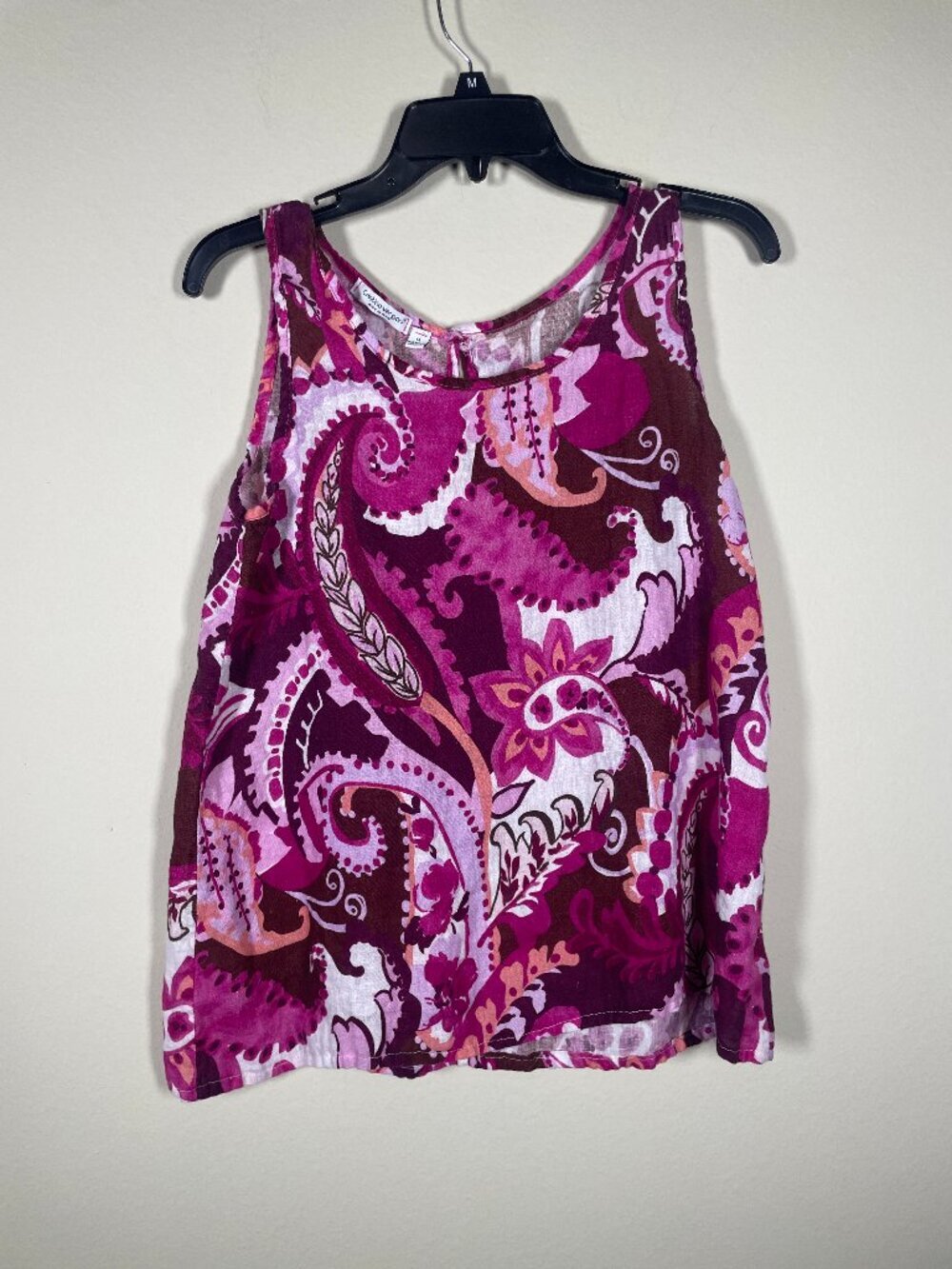 Cristina Vergani Women's Pink Paisley Semi-Sheer Tank Top M Italy Resort